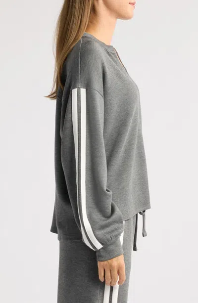 Loveappella Stripe Pullover Sweatshirt In Heather Charcoal/cream