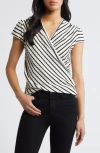 Loveappella Stripe Wrap Knit Top In Black/ Nat