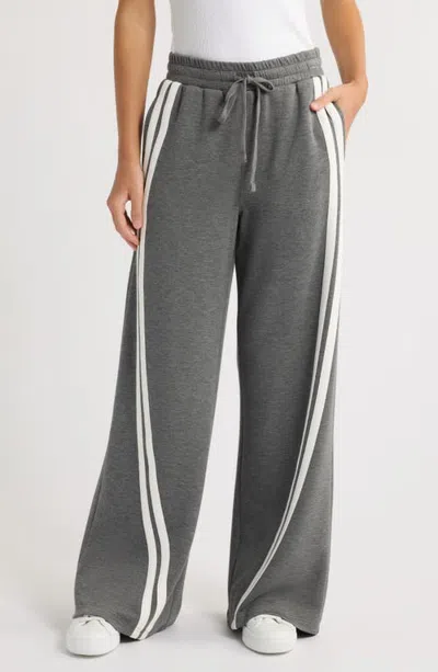 Loveappella Striped Wide Leg Pants In Gray