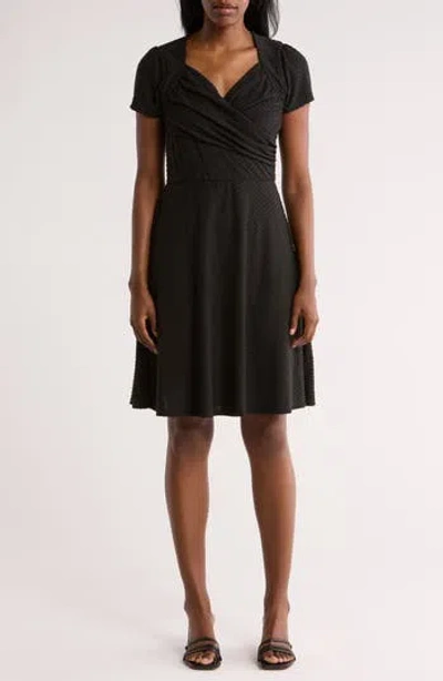 Loveappella Swiss Dot Short Sleeve Fit & Flare Dress In Black