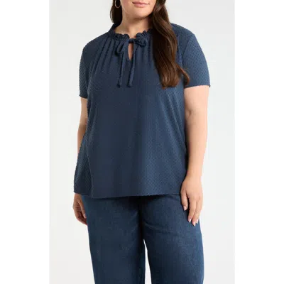 Loveappella Swiss Dot Top In Blue