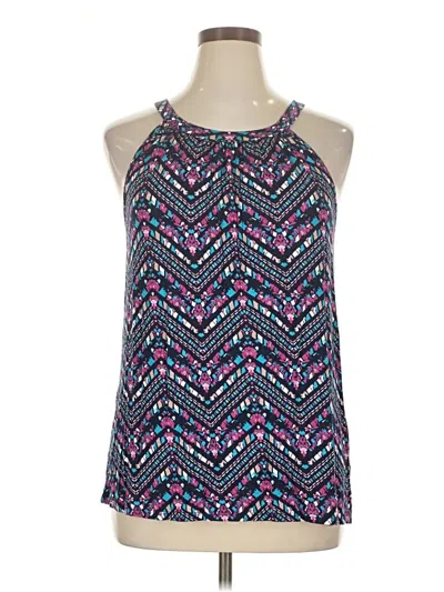 Pre-owned Loveappella Tank Top Purple Aztec Or Tribal Print Pattern Halter Neckline Tops