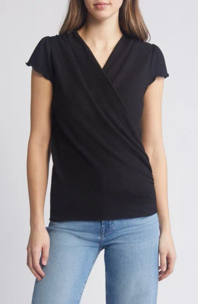Loveappella Texture Wrap Front Top In Black