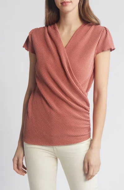 Loveappella Texture Wrap Front Top In Terracotta