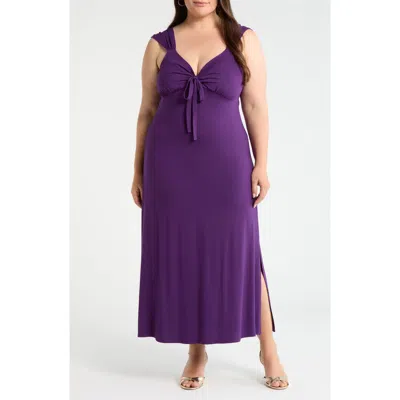Loveappella Tie Front Jersey Maxi Dress In Purple