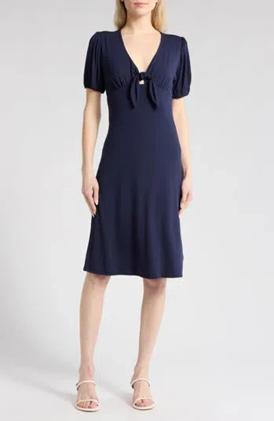 Loveappella Tie Front Midi Dress In Navy