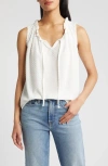 Loveappella Tie Neck Swiss Dot Sleeveless Knit Top In Ivory