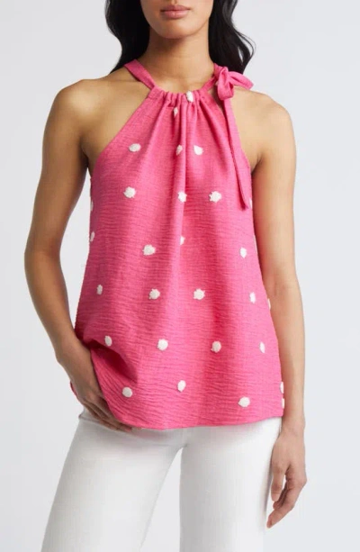 Loveappella Tie Shoulder Sleeveless Top In Fuchsia