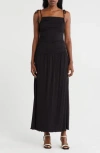 Loveappella Tie Strap Ruched Fit & Flare Midi Dress