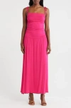 Loveappella Tie Strap Ruched Fit & Flare Midi Dress