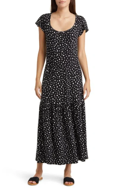 Loveappella Tiered Tie Back Midi Dress In Black/ivory