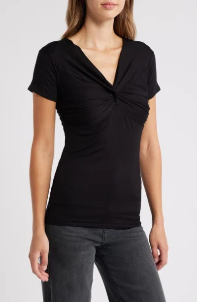 Loveappella Twist Detail Stretch Detail Top In Black