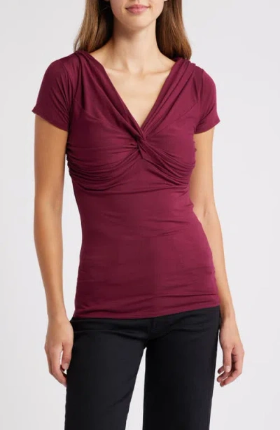 Loveappella Twist Detail Stretch Detail Top In Burgundy