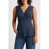 Loveappella Twist Front Sleeveless Top In Blue