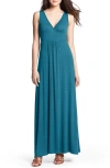 Loveappella V-neck Jersey Maxi Dress In Teal