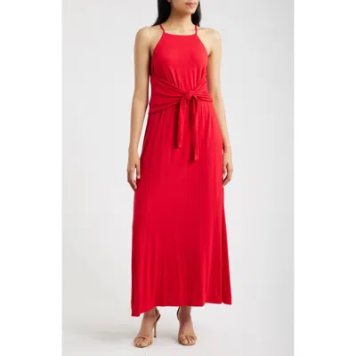 Loveappella Wrap Apron Maxi Dress In Red