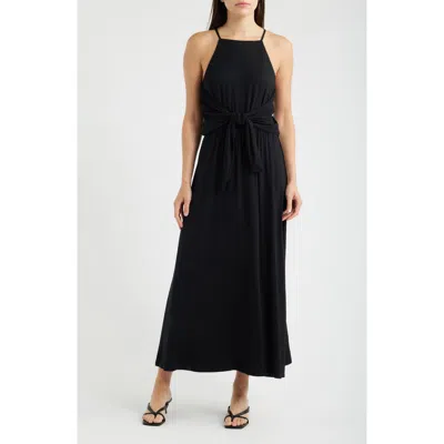Loveappella Wrap Apron Maxi Dress In Transparent