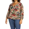 Loveappella Wrap Front Blouson Top In Marsala/olive