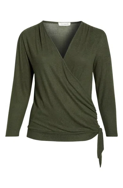 Loveappella Wrap Front Side Tie Knit Top In Green