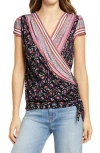 Loveappella Wrap Front Top In Navy