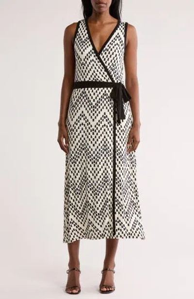 Loveappella Wrap Style Print Midi Dress In Gray