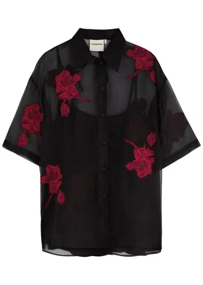 Lovebirds Appliquéd Silk-organza Shirt In Black