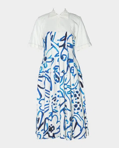 Lovebirds Atom Abstract-print Cotton Midi Shirtdress In White