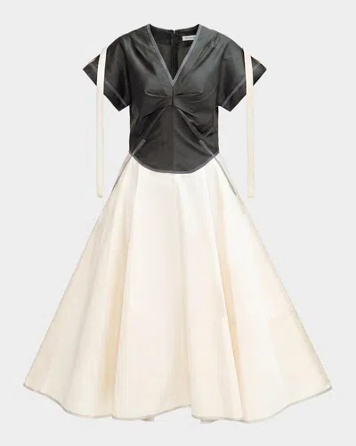 Lovebirds Axis Two Tone A-line Midi Dress In White