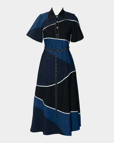 Lovebirds Carol Belted Colorblock A-line Maxi Shirtdress In Midnight Blue
