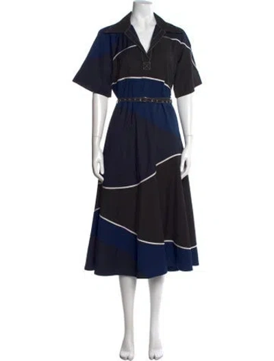Pre-owned Lovebirds Colorblock Pattern Midi Length Dress In Black/blue