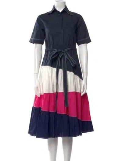 Pre-owned Lovebirds Colorblock Pattern Midi Length Dress In Blue