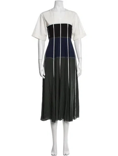 Pre-owned Lovebirds Colorblock Pattern Midi Length Dress In Green