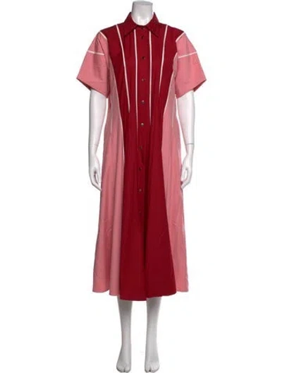 Pre-owned Lovebirds Colorblock Pattern Midi Length Dress In Red
