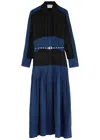 Shop Lovebirds Colour-blocked Belted Silk Midi Shirt Dress In Blue