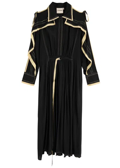 Lovebirds Contrast-trim Silk Crepe-de-chine Midi Dress In Black