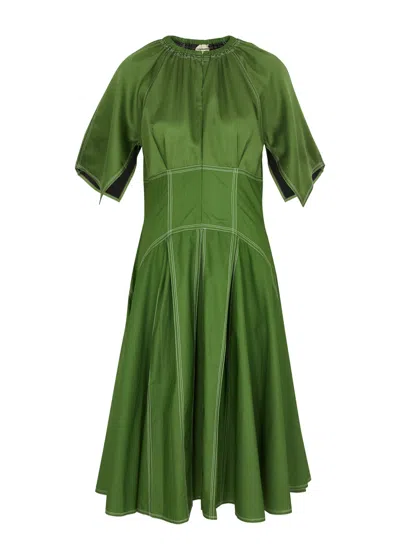 Lovebirds Cotton And Satin Midi Dress In Green