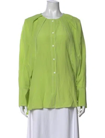 Pre-owned Lovebirds Crew Neck Long Sleeve Blouse In Green