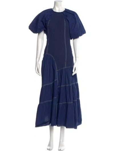 Pre-owned Lovebirds Crew Neck Midi Length Dress In Blue