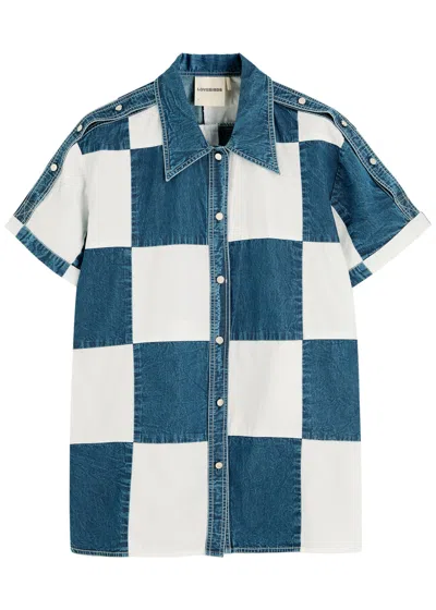 Lovebirds Darcy Checked Denim And Cotton Shirt In Blue And White