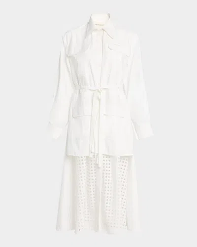Lovebirds Eleanor Cutout Tie-waist Midi Shirtdress In Ivory