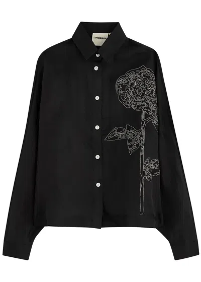 Lovebirds Embroidered Semi-sheer Silk-organza Shirt In Black