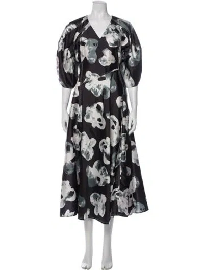 Pre-owned Lovebirds Floral Print Long Dress In Gray