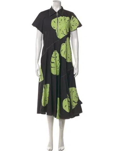 Pre-owned Lovebirds Floral Print Long Dress In Green