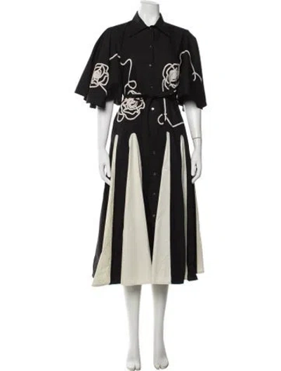 Pre-owned Lovebirds Floral Print Midi Length Dress In Black