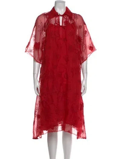Pre-owned Lovebirds Floral Print Midi Length Dress In Red