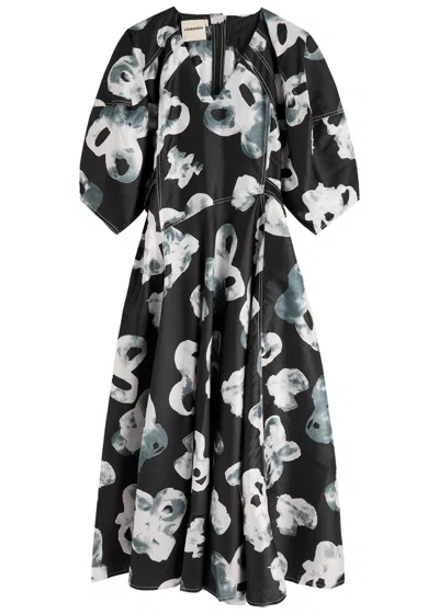 Lovebirds Floral-print Satin Midi Dress In Black | ModeSens
