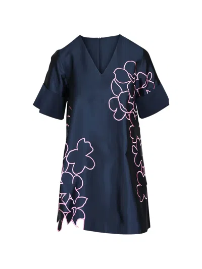 Lovebirds Floral V-neck Mini Dress In Blue