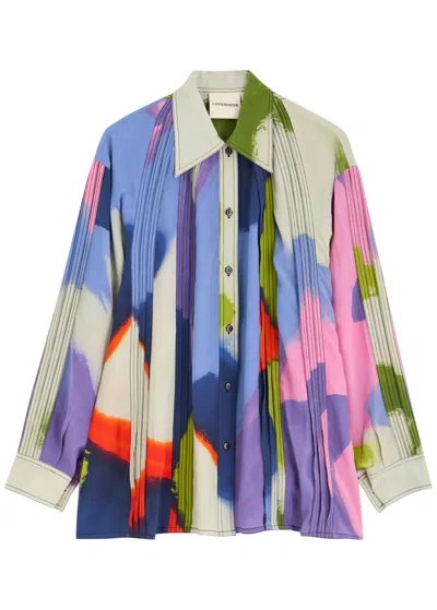 Lovebirds Fusion Printed Silk-chiffon Shirt In Multicoloured