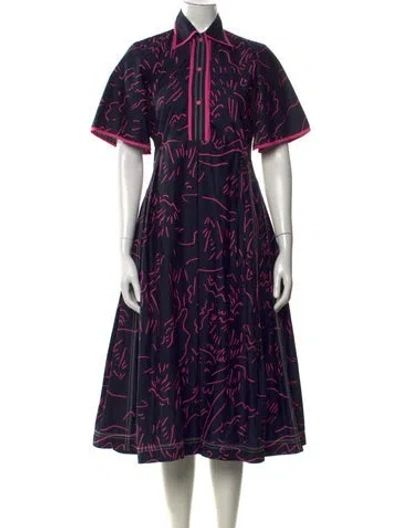 Pre-owned Lovebirds Graphic Print Midi Length Dress In Blue