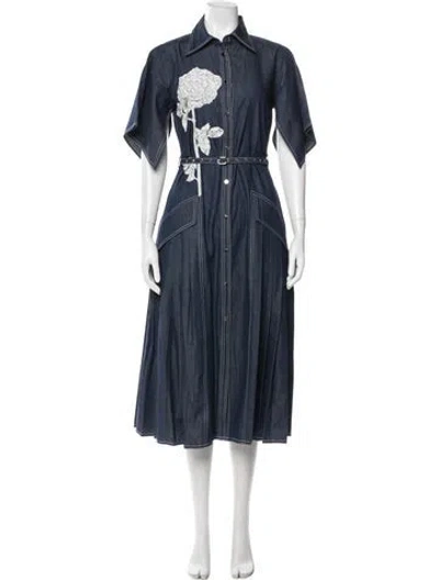 Pre-owned Lovebirds Graphic Print Midi Length Dress In Blue